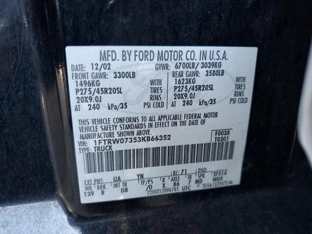 Photo 10 from auction – 2003 FORD F150 SUPER with VIN 1FTRW07353KB66352