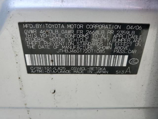 Photo 10 from auction – 2007 LEXUS ES 350 with VIN JTHBJ46G172011085