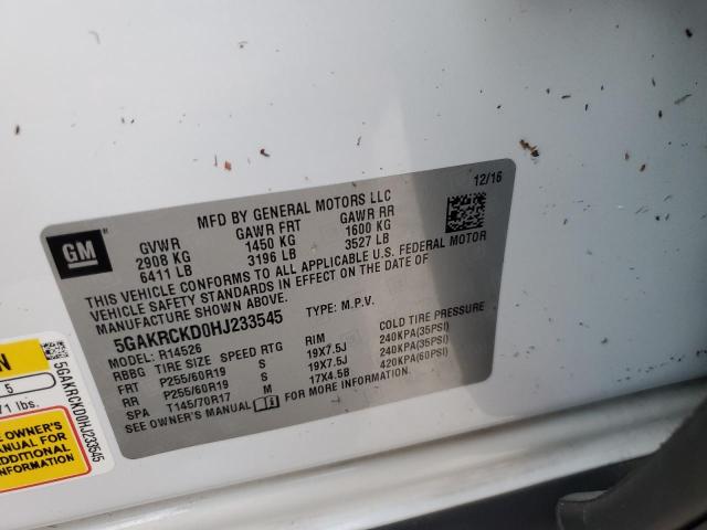 Photo 10 from auction – 2017 BUICK ENCLAVE with VIN 5GAKRCKD0HJ233545