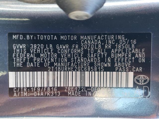 Photo 10 from auction – 2016 TOYOTA COROLLA L with VIN 2T1BURHE2GC685815
