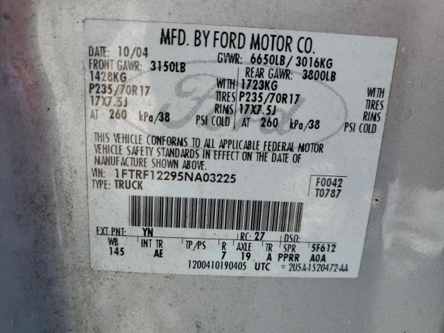 Photo 10 from auction – 2005 FORD F150 with VIN 1FTRF12295NA03225