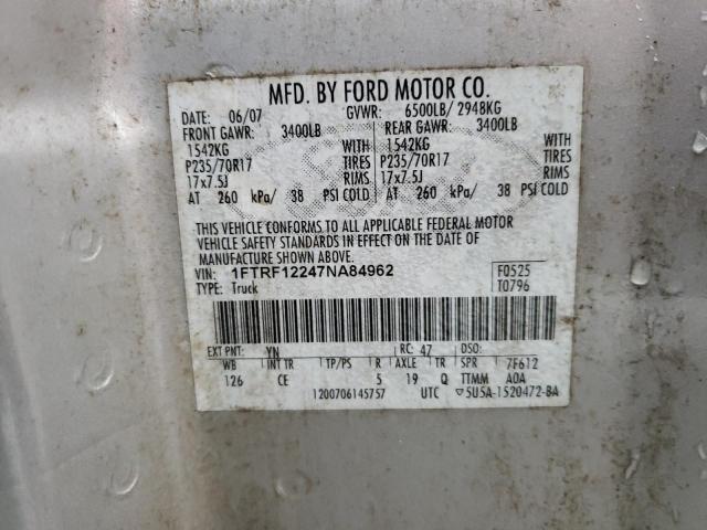 Photo 10 from auction – 2007 FORD F150 with VIN 1FTRF12247NA84962