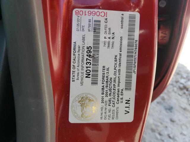 صورة رقم 10 من المزاد - 2001 SUBARU FORESTER S مع VIN JF1SF65571H760076