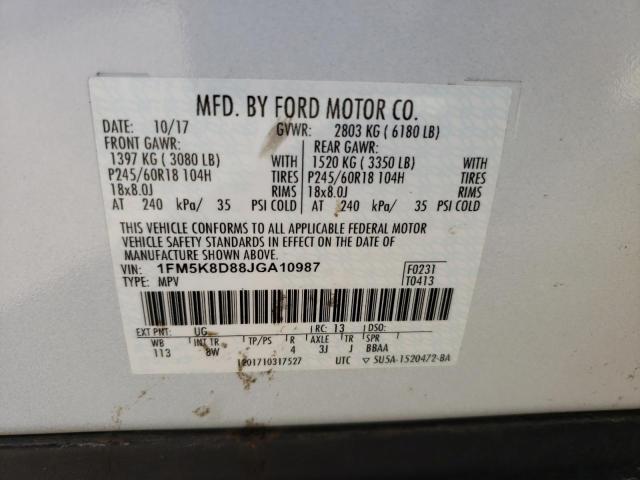 Photo 10 from auction – 2018 FORD EXPLORER X with VIN 1FM5K8D88JGA10987