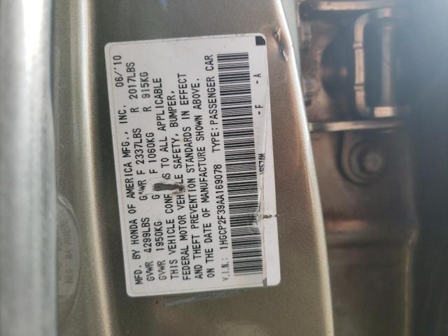 Photo 10 from auction – 2010 HONDA ACCORD LX with VIN 1HGCP2F39AA169078
