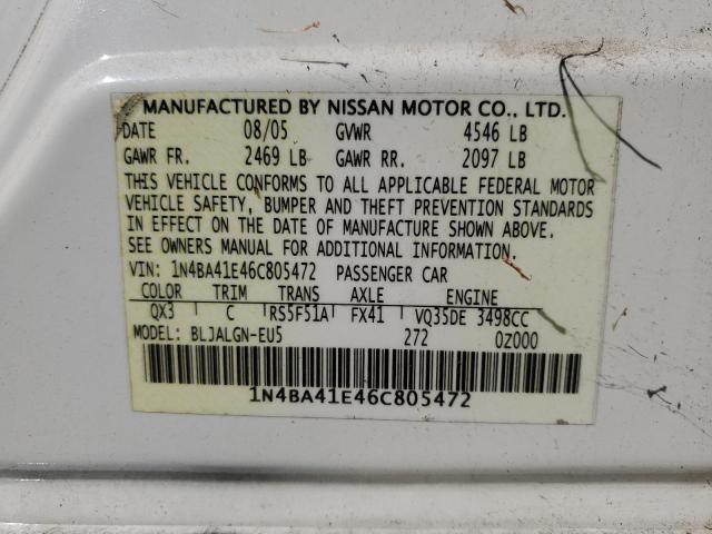 Photo 10 from auction – 2006 NISSAN MAXIMA with VIN 1N4BA41E46C805472