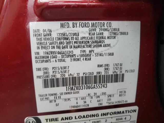 Photo 10 from auction – 2006 FORD FREESTYLE with VIN 1FMZK03106GA55243