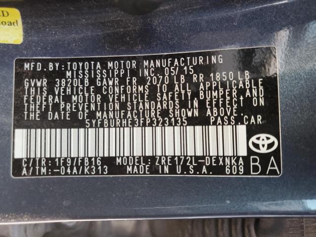 Photo 10 from auction – 2015 TOYOTA COROLLA L with VIN 5YFBURHE3FP323135