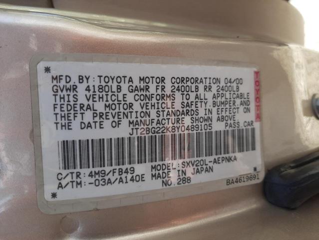 Photo 10 from auction – 2000 TOYOTA CAMRY CE with VIN JT2BG22K8Y0489105