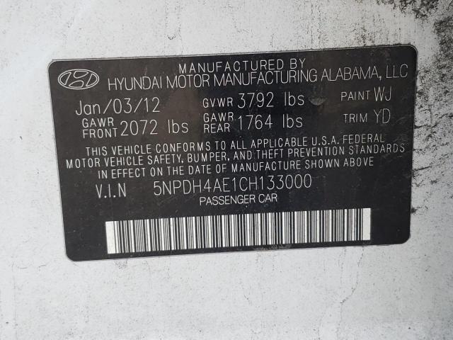 Photo 10 from auction – 2012 HYUNDAI ELANTRA GL with VIN 5NPDH4AE1CH133000