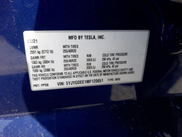 Photo 10 from auction – 2021 TESLA MODEL Y with VIN 5YJYGDEE1MF120651