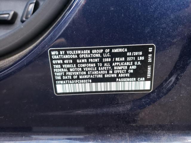 Photo 10 from auction – 2015 VOLKSWAGEN PASSAT S with VIN 1VWAT7A31FC083276