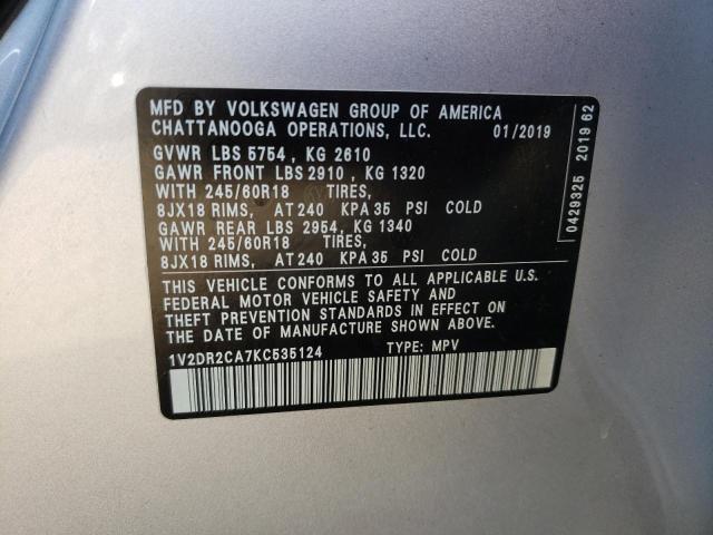 Photo 10 from auction – 2019 VOLKSWAGEN ATLAS SE with VIN 1V2DR2CA7KC535124