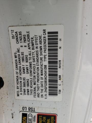 Photo 10 from auction – 2012 HONDA CIVIC LX with VIN 2HGFG3B54CH541098