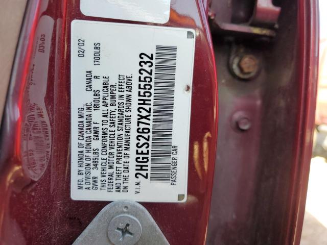 Photo 10 from auction – 2002 HONDA CIVIC EX with VIN 2HGES267X2H555232