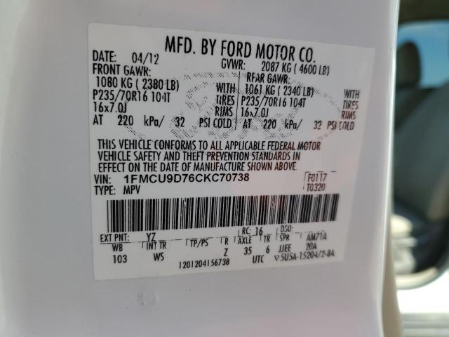Photo 10 from auction – 2012 FORD ESCAPE XLT with VIN 1FMCU9D76CKC70738
