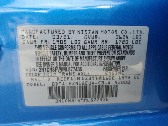 Photo 10 from auction – 2021 NISSAN VERSA SR with VIN 3N1CN8FV9ML877436