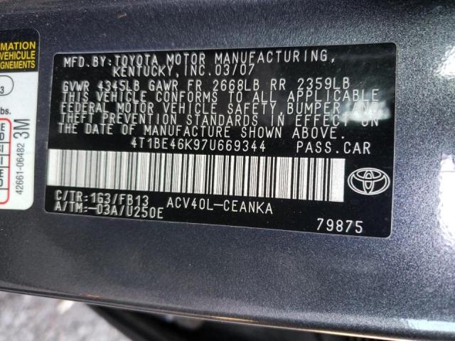 Photo 10 from auction – 2007 TOYOTA CAMRY CE with VIN 4T1BE46K97U669344