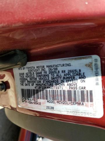Photo 10 from auction – 1998 TOYOTA CAMRY CE with VIN 4T1BF22K4WU073371