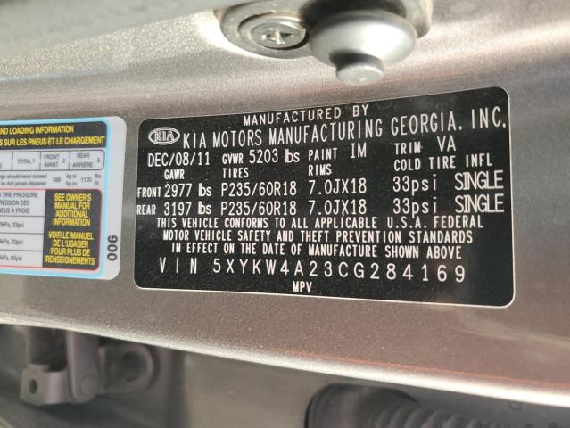 Photo 10 from auction – 2012 KIA SORENTO SX with VIN 5XYKW4A23CG284169
