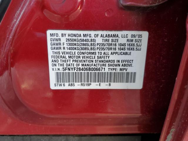 Photo 10 from auction – 2006 HONDA PILOT EX with VIN 5FNYF28406B006671