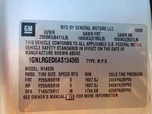 Photo 10 from auction – 2010 CHEVROLET TRAVERSE L with VIN 1GNLRGED6AS134385