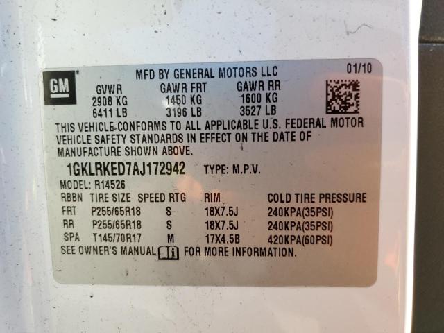 Photo 10 from auction – 2010 GMC ACADIA SL with VIN 1GKLRKED7AJ172942