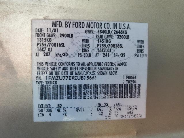 Photo 10 from auction – 2002 FORD EXPLORER S with VIN 1FMZU77EX2UB75661