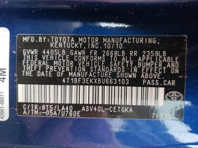Photo 10 from auction – 2011 TOYOTA CAMRY BASE with VIN 4T1BF3EKXBU663103