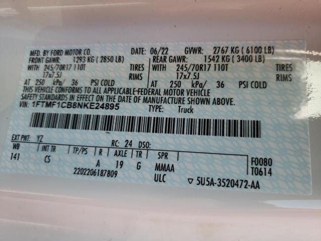 Photo 10 from auction – 2022 FORD F150 with VIN 1FTMF1CB8NKE24895