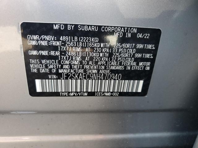 Photo 10 from auction – 2022 SUBARU FORESTER P with VIN JF2SKAEC9NH470940