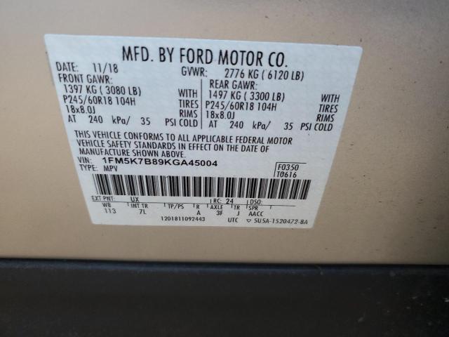 Photo 10 from auction – 2019 FORD EXPLORER with VIN 1FM5K7B89KGA45004