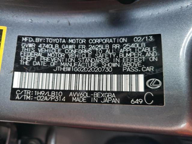Photo 10 from auction – 2013 LEXUS ES 300H with VIN JTHBW1GG2D2020730