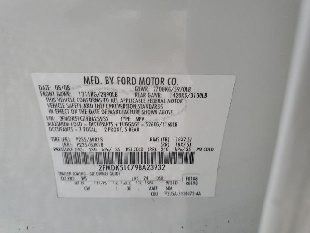 Photo 10 from auction – 2009 FORD FLEX SE with VIN 2FMDK51C79BA23932