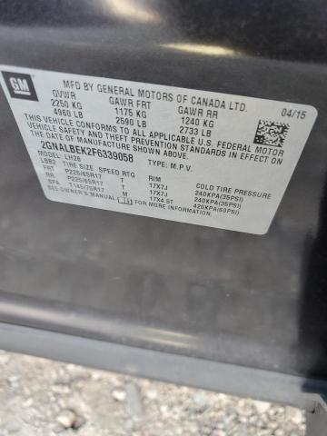 Photo 10 from auction – 2015 CHEVROLET EQUINOX LT with VIN 2GNALBEK2F6339058
