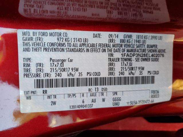 Photo 10 from auction – 2014 FORD FOCUS TITA with VIN 1FADP3N28EL402076