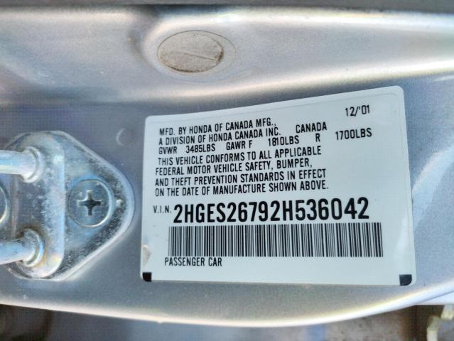 Photo 10 from auction – 2002 HONDA CIVIC EX with VIN 2HGES26792H536042
