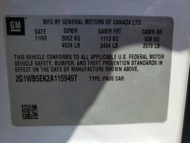 Photo 10 from auction – 2010 CHEVROLET IMPALA with VIN 2G1WB5EK2A1159497