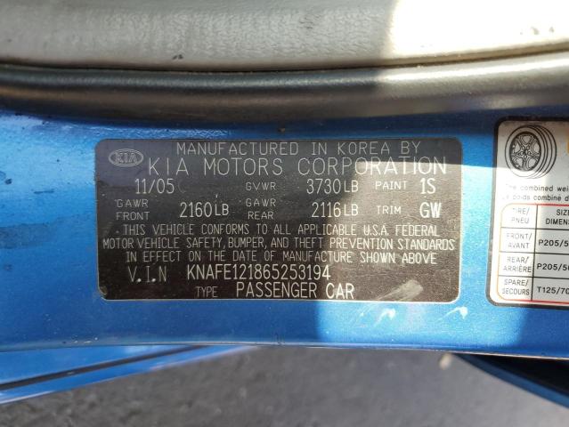Photo 10 from auction – 2006 KIA SPECTRA LX with VIN KNAFE121865253194