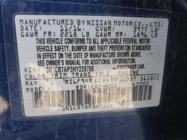 Photo 10 from auction – 2017 NISSAN SENTRA SR with VIN 3N1CB7AP3HY228798