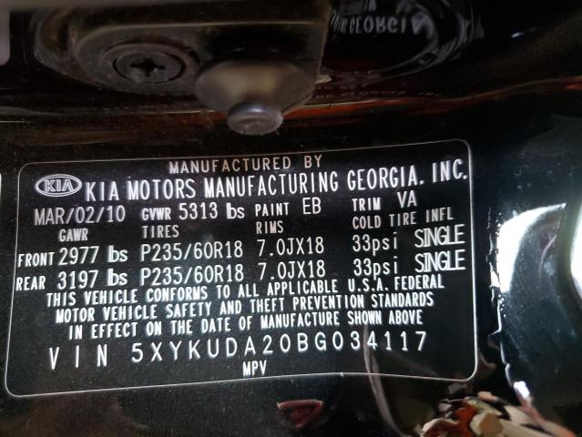Photo 10 from auction – 2011 KIA SORENTO EX with VIN 5XYKUDA20BG034117