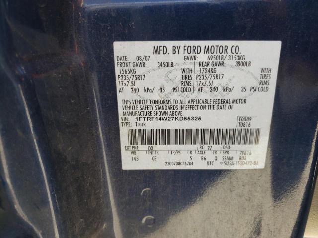 Photo 10 from auction – 2007 FORD F150 with VIN 1FTRF14W27KD55325