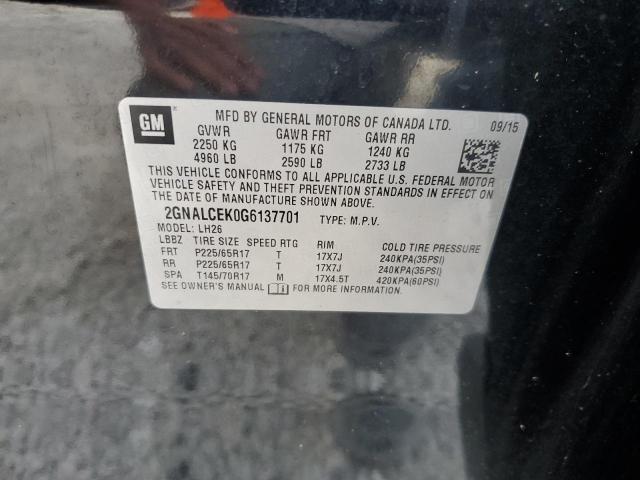 Photo 10 from auction – 2016 CHEVROLET EQUINOX LT with VIN 2GNALCEK0G6137701