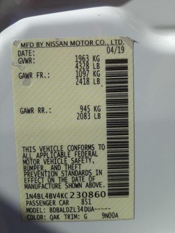 Photo 10 from auction – 2019 NISSAN ALTIMA S with VIN 1N4BL4BV4KC230860
