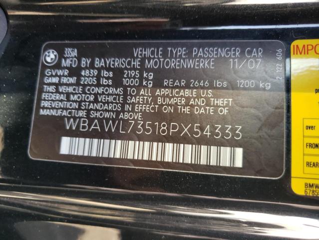 Photo 10 from auction – 2008 BMW 335 I with VIN WBAWL73518PX54333