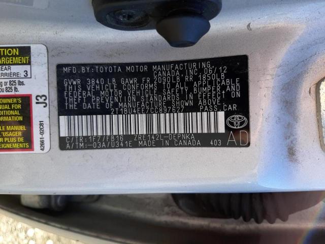 Photo 10 from auction – 2012 TOYOTA COROLLA BA with VIN 2T1BU4EE7CC897627