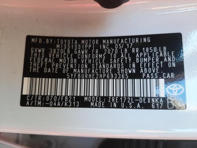 Photo 10 from auction – 2017 TOYOTA COROLLA L with VIN 5YFBURHE2HP693365