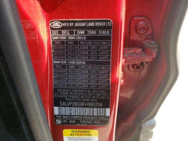 Photo 10 from auction – 2015 LAND ROVER RANGE ROVE with VIN SALVP2BG9FH993704