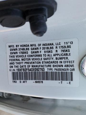 Photo 10 from auction – 2013 HONDA CIVIC LX with VIN 19XFB2F54DE092763