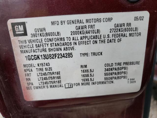 Photo 10 from auction – 2002 CHEVROLET SILVERADO with VIN 1GCGK13U82F234285